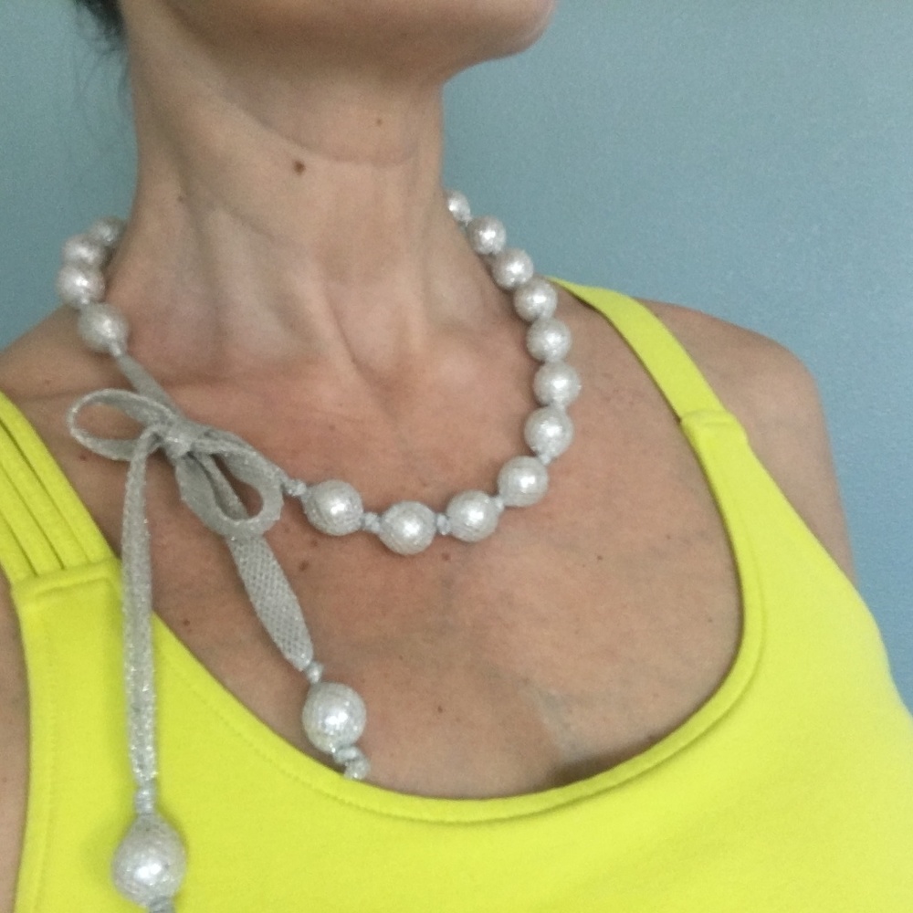 Silver Pearl-Looking Necklace. Adjustable length.